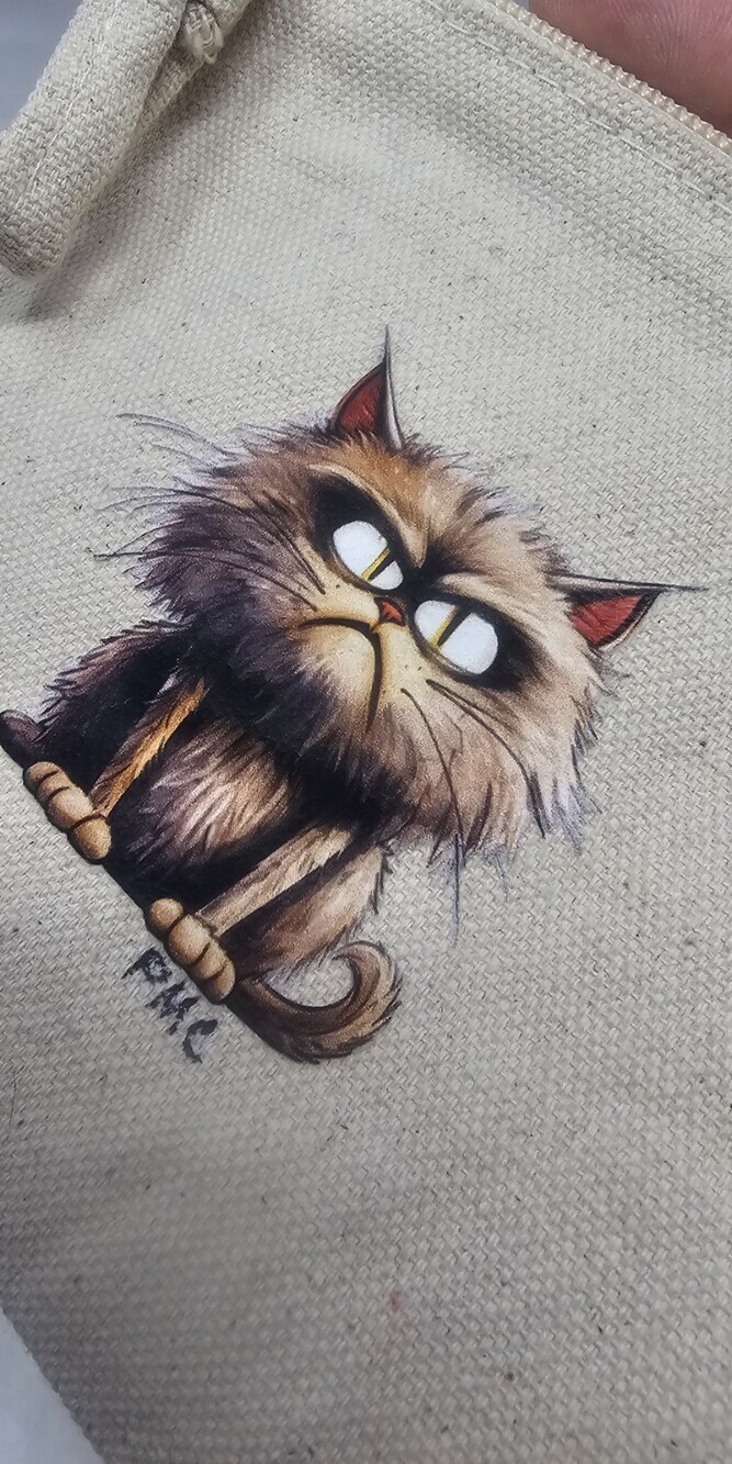 New Grumpy Cat Beige Canvas Zipper Bag Coin Purse Cosmetic Pouch - Picture 3 of 6